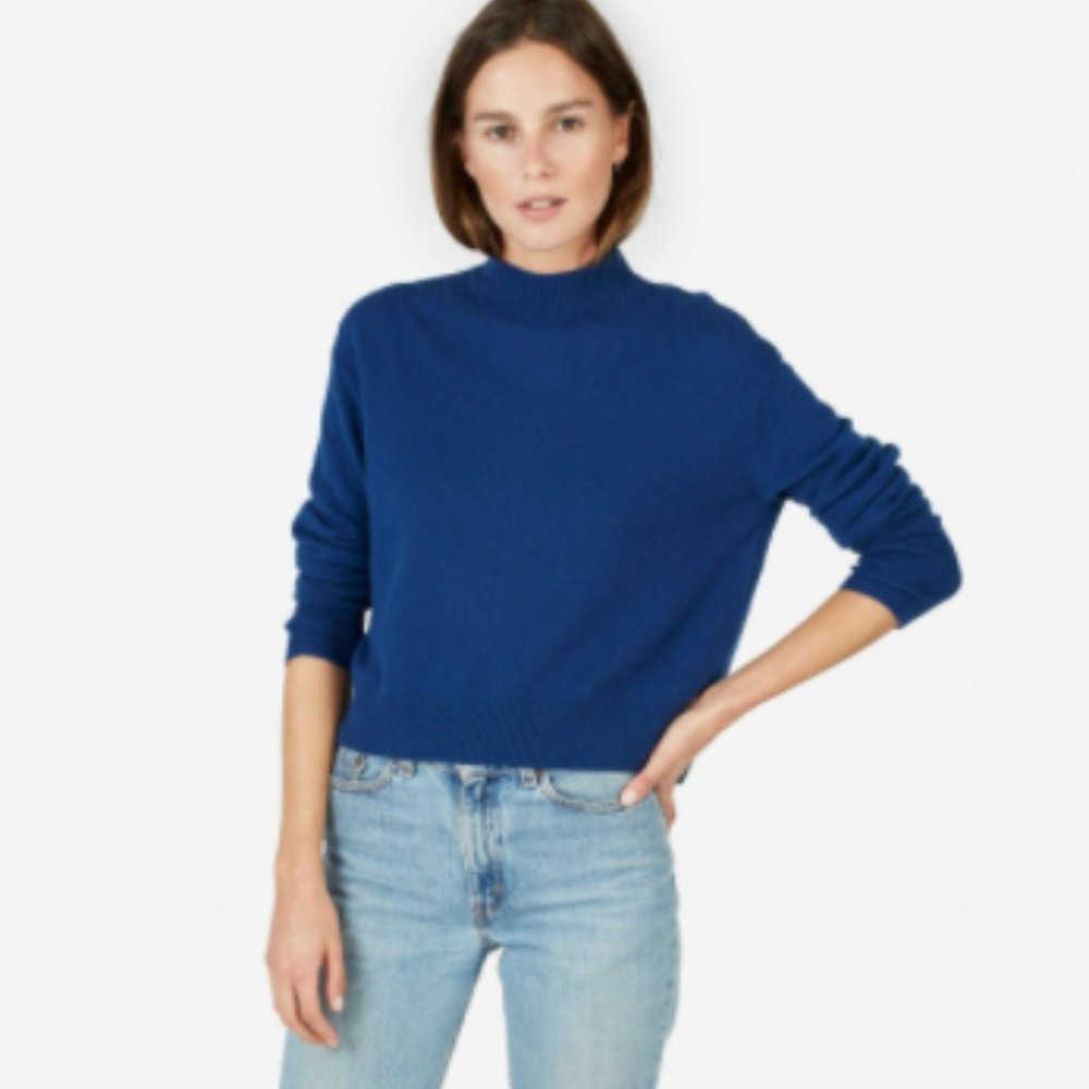 Everlane Cerulean Royal Blue Cashmere Mockneck Cropped Sweater Size XXS
